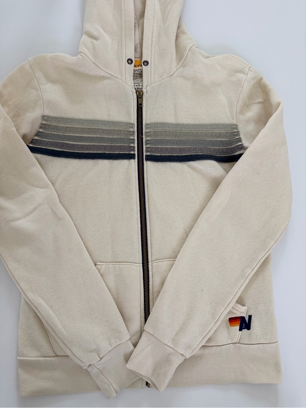 Aviator Nation Kids Cream Zip Hoodie with Gray Stripes